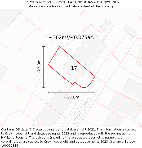 17, CRISPIN CLOSE, LOCKS HEATH, SOUTHAMPTON, SO31 6TD: Plot and title map