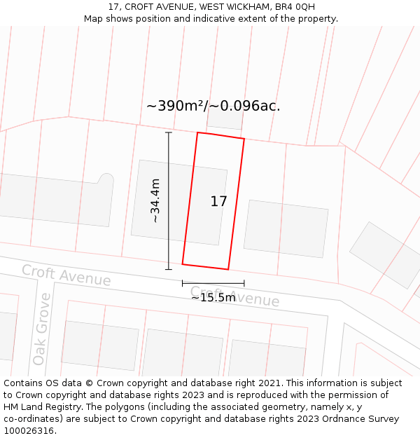 17, CROFT AVENUE, WEST WICKHAM, BR4 0QH: Plot and title map