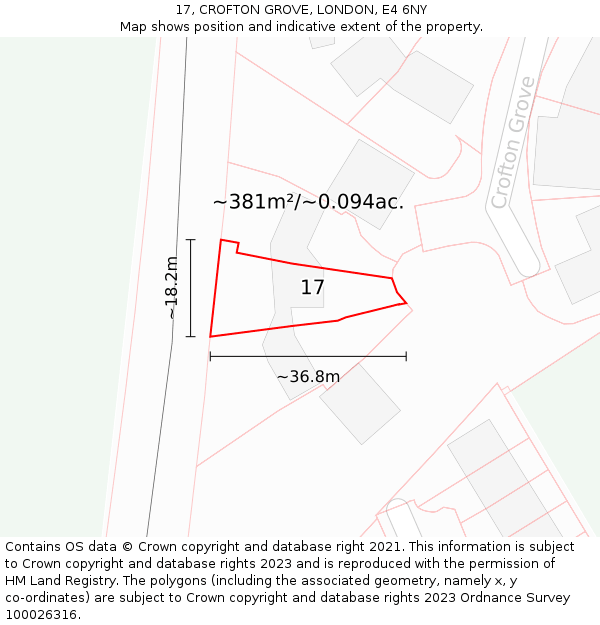 17, CROFTON GROVE, LONDON, E4 6NY: Plot and title map