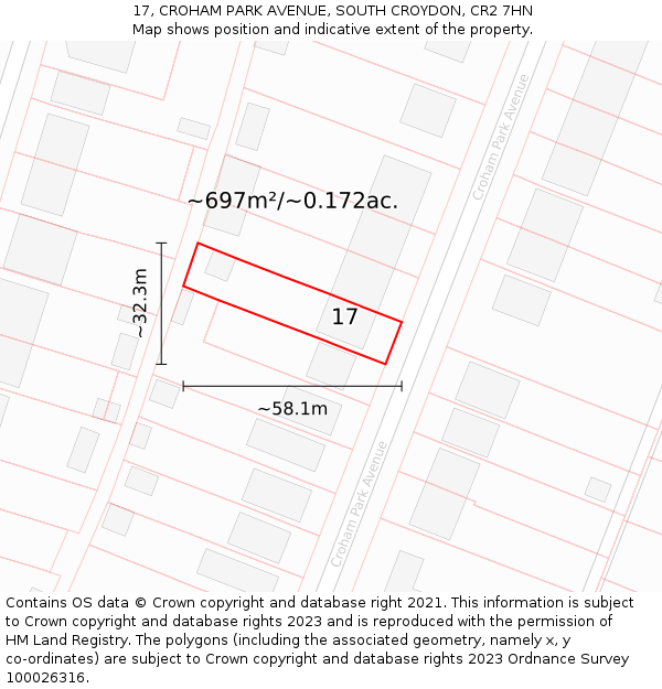 17, CROHAM PARK AVENUE, SOUTH CROYDON, CR2 7HN: Plot and title map