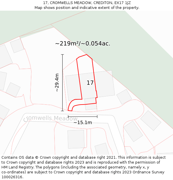 17, CROMWELLS MEADOW, CREDITON, EX17 1JZ: Plot and title map