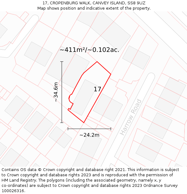 17, CROPENBURG WALK, CANVEY ISLAND, SS8 9UZ: Plot and title map