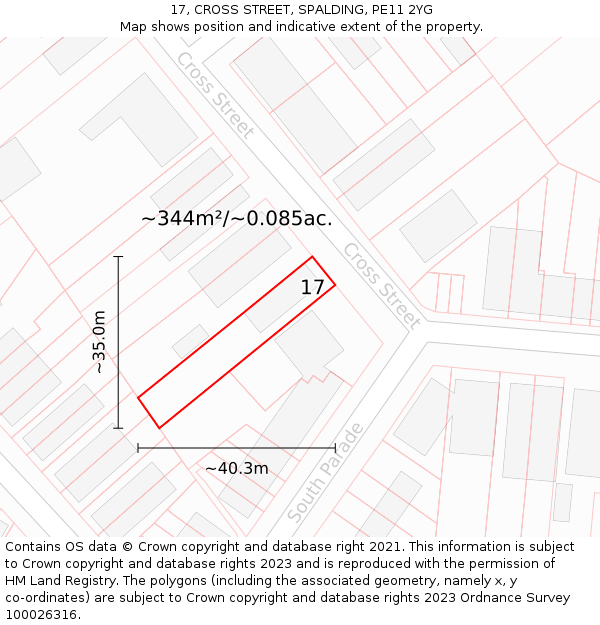 17, CROSS STREET, SPALDING, PE11 2YG: Plot and title map