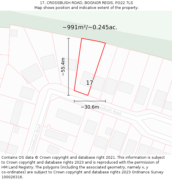 17, CROSSBUSH ROAD, BOGNOR REGIS, PO22 7LS: Plot and title map