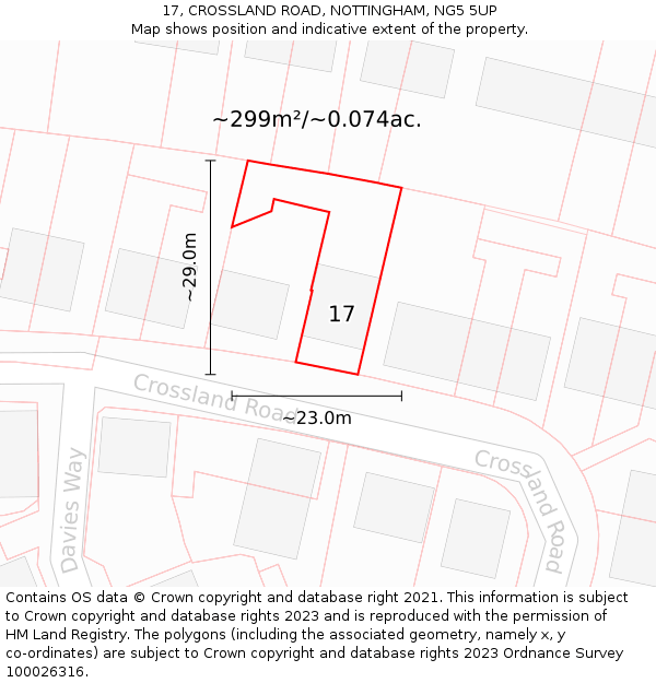 17, CROSSLAND ROAD, NOTTINGHAM, NG5 5UP: Plot and title map
