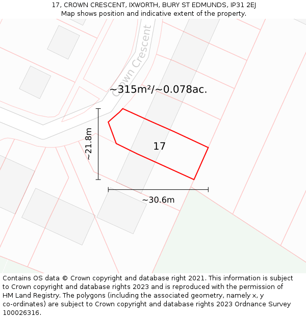 17, CROWN CRESCENT, IXWORTH, BURY ST EDMUNDS, IP31 2EJ: Plot and title map