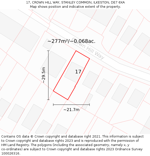 17, CROWN HILL WAY, STANLEY COMMON, ILKESTON, DE7 6XA: Plot and title map