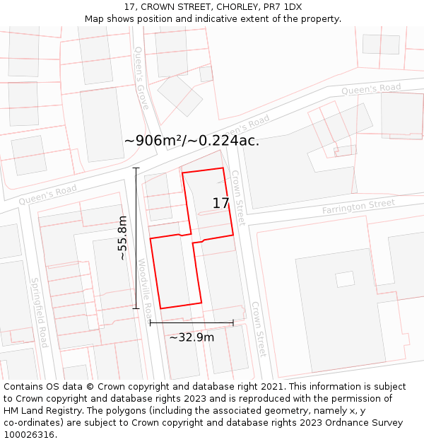 17, CROWN STREET, CHORLEY, PR7 1DX: Plot and title map