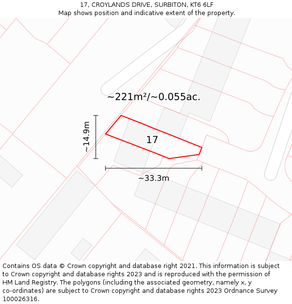 17, CROYLANDS DRIVE, SURBITON, KT6 6LF: Plot and title map