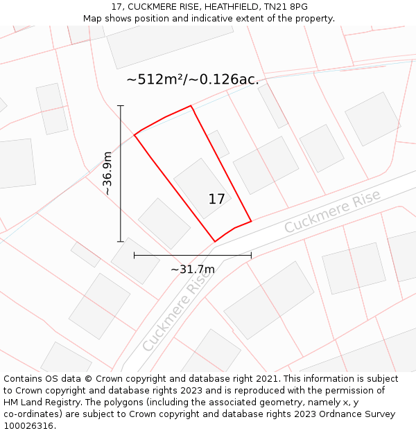 17, CUCKMERE RISE, HEATHFIELD, TN21 8PG: Plot and title map