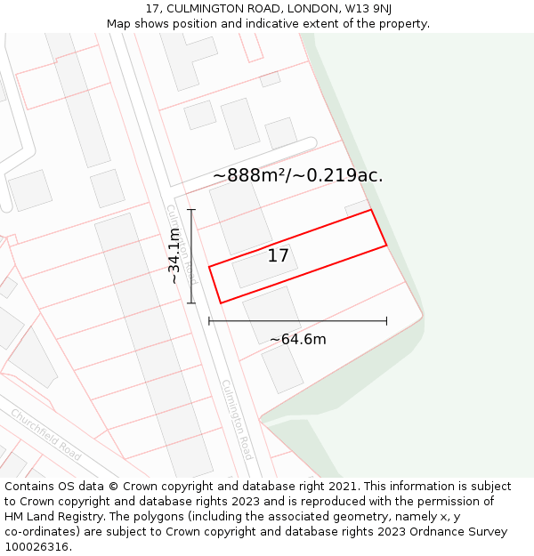 17, CULMINGTON ROAD, LONDON, W13 9NJ: Plot and title map