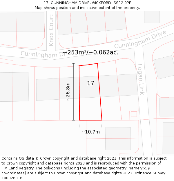 17, CUNNINGHAM DRIVE, WICKFORD, SS12 9PF: Plot and title map