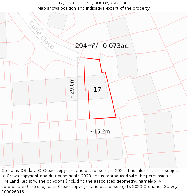 17, CURIE CLOSE, RUGBY, CV21 3PE: Plot and title map