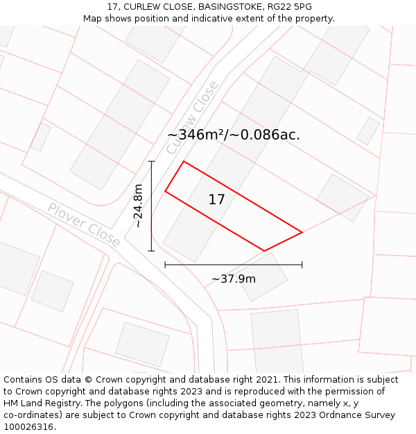 17, CURLEW CLOSE, BASINGSTOKE, RG22 5PG: Plot and title map