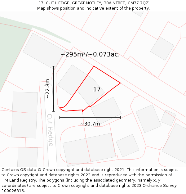 17, CUT HEDGE, GREAT NOTLEY, BRAINTREE, CM77 7QZ: Plot and title map