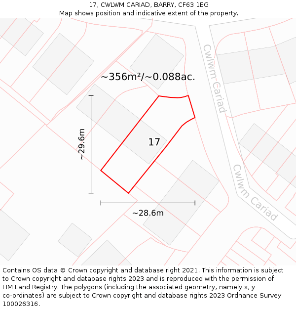 17, CWLWM CARIAD, BARRY, CF63 1EG: Plot and title map