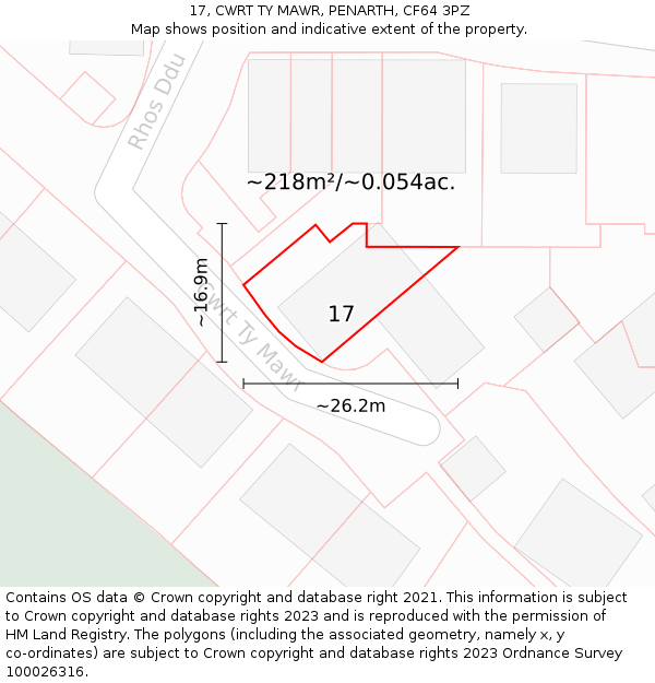 17, CWRT TY MAWR, PENARTH, CF64 3PZ: Plot and title map