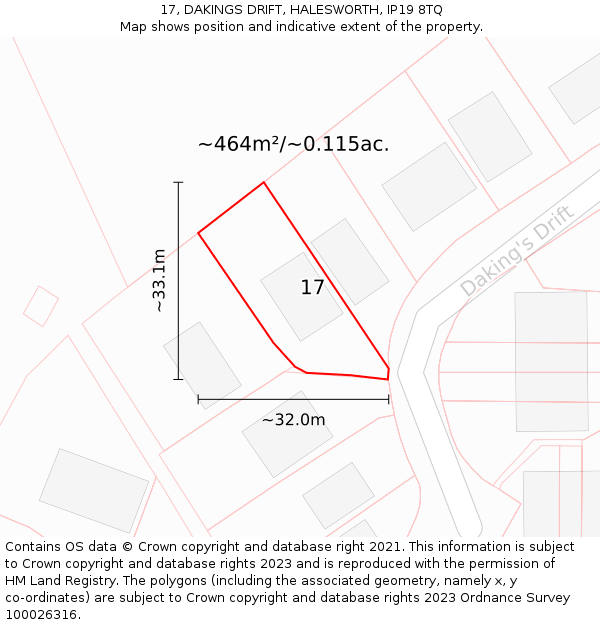 17, DAKINGS DRIFT, HALESWORTH, IP19 8TQ: Plot and title map