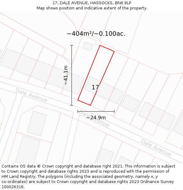 17, DALE AVENUE, HASSOCKS, BN6 8LP: Plot and title map