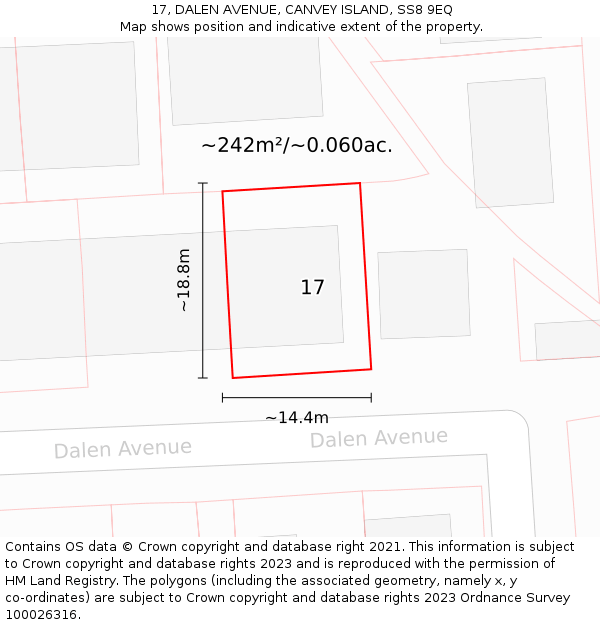 17, DALEN AVENUE, CANVEY ISLAND, SS8 9EQ: Plot and title map