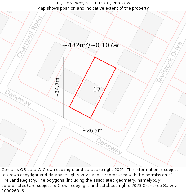 17, DANEWAY, SOUTHPORT, PR8 2QW: Plot and title map