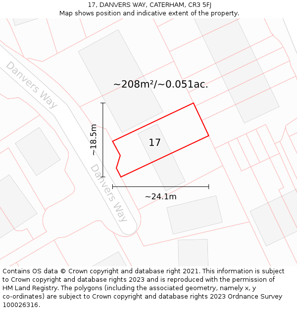 17, DANVERS WAY, CATERHAM, CR3 5FJ: Plot and title map