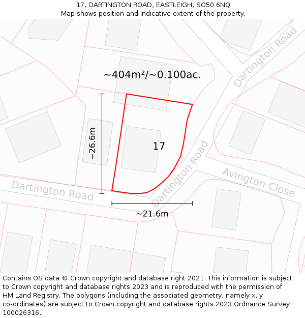 17, DARTINGTON ROAD, EASTLEIGH, SO50 6NQ: Plot and title map