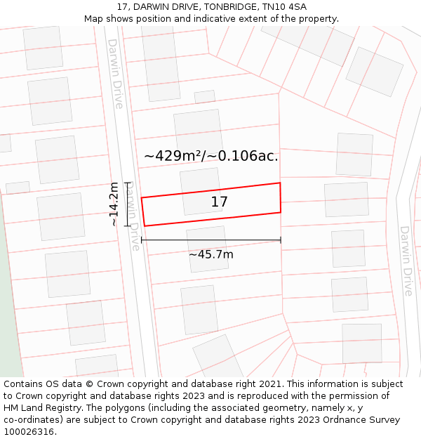 17, DARWIN DRIVE, TONBRIDGE, TN10 4SA: Plot and title map