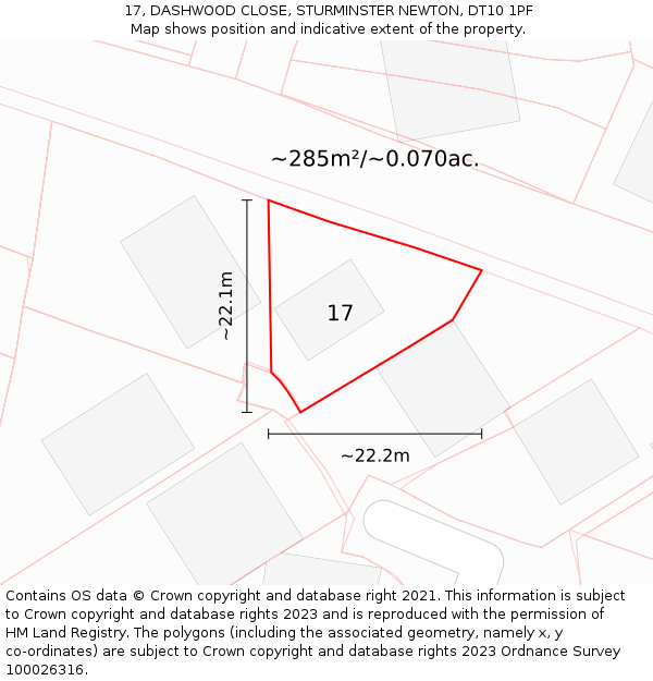 17, DASHWOOD CLOSE, STURMINSTER NEWTON, DT10 1PF: Plot and title map