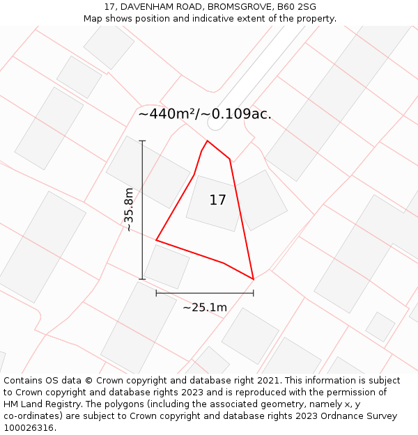 17, DAVENHAM ROAD, BROMSGROVE, B60 2SG: Plot and title map