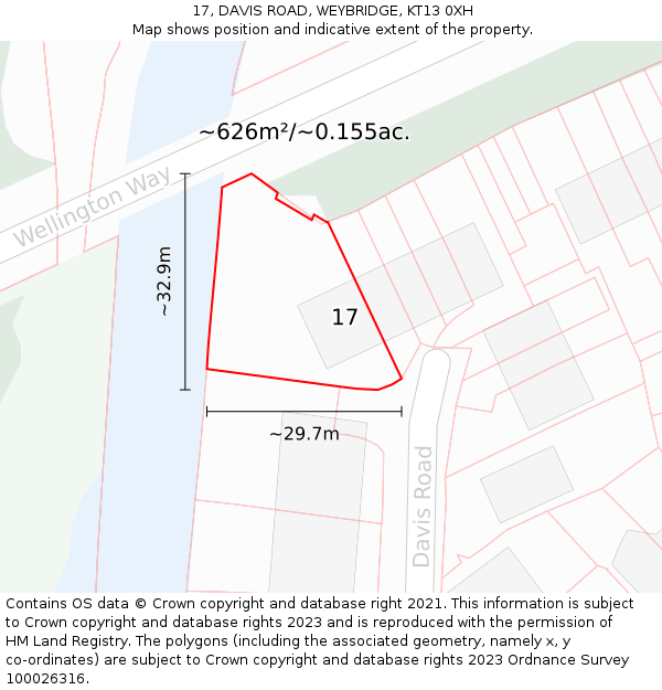 17, DAVIS ROAD, WEYBRIDGE, KT13 0XH: Plot and title map