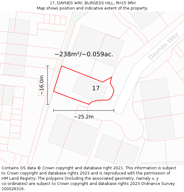 17, DAYNES WAY, BURGESS HILL, RH15 9RH: Plot and title map