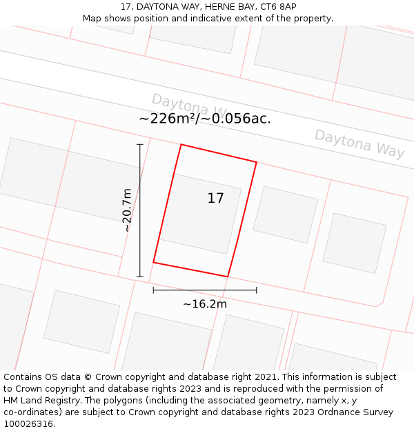 17, DAYTONA WAY, HERNE BAY, CT6 8AP: Plot and title map