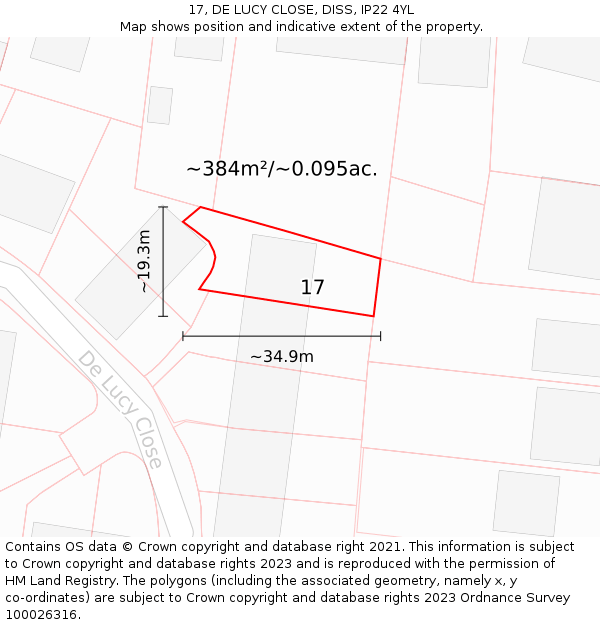 17, DE LUCY CLOSE, DISS, IP22 4YL: Plot and title map