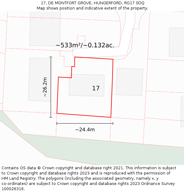 17, DE MONTFORT GROVE, HUNGERFORD, RG17 0DQ: Plot and title map