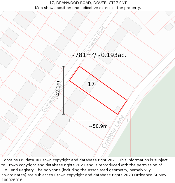 17, DEANWOOD ROAD, DOVER, CT17 0NT: Plot and title map