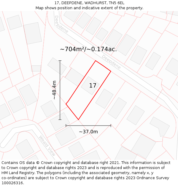 17, DEEPDENE, WADHURST, TN5 6EL: Plot and title map