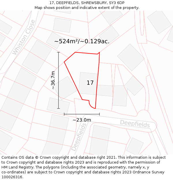 17, DEEPFIELDS, SHREWSBURY, SY3 6DP: Plot and title map