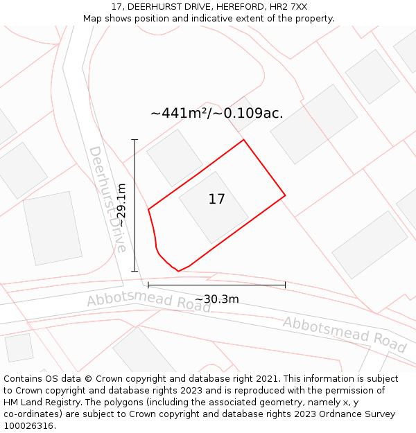 17, DEERHURST DRIVE, HEREFORD, HR2 7XX: Plot and title map