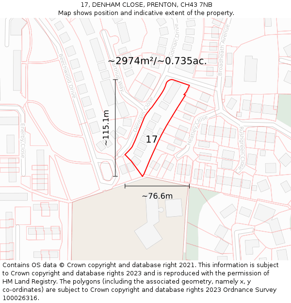 17, DENHAM CLOSE, PRENTON, CH43 7NB: Plot and title map