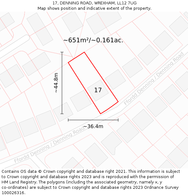 17, DENNING ROAD, WREXHAM, LL12 7UG: Plot and title map