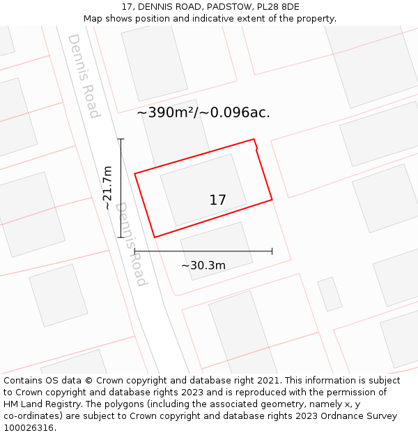 17, DENNIS ROAD, PADSTOW, PL28 8DE: Plot and title map