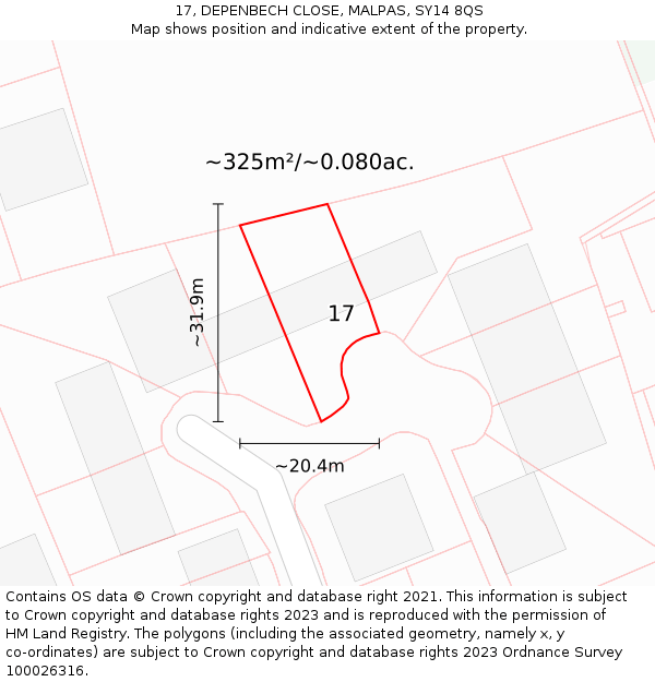 17, DEPENBECH CLOSE, MALPAS, SY14 8QS: Plot and title map