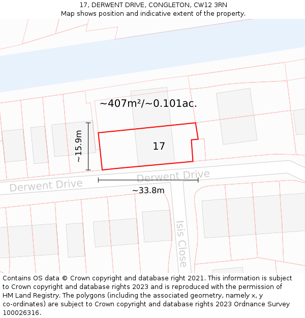 17, DERWENT DRIVE, CONGLETON, CW12 3RN: Plot and title map