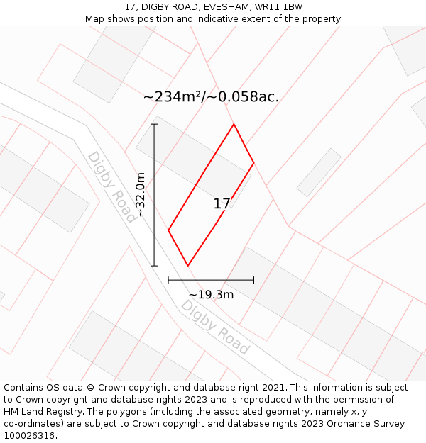 17, DIGBY ROAD, EVESHAM, WR11 1BW: Plot and title map