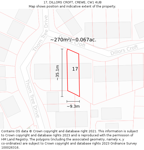 17, DILLORS CROFT, CREWE, CW1 4UB: Plot and title map