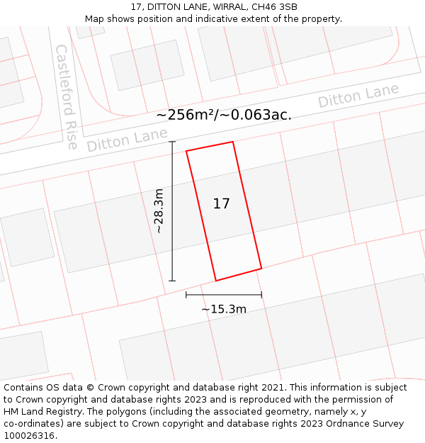 17, DITTON LANE, WIRRAL, CH46 3SB: Plot and title map