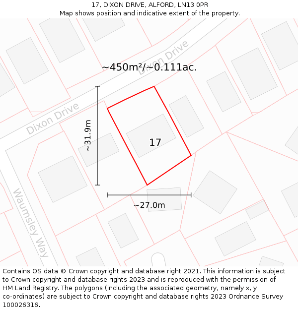 17, DIXON DRIVE, ALFORD, LN13 0PR: Plot and title map