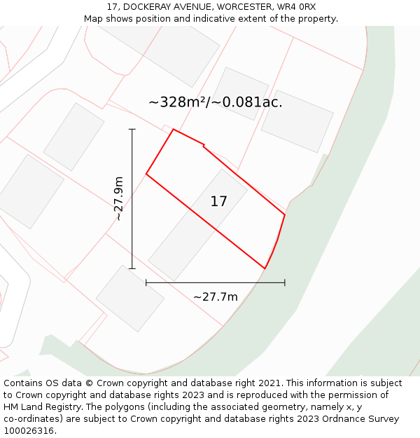 17, DOCKERAY AVENUE, WORCESTER, WR4 0RX: Plot and title map