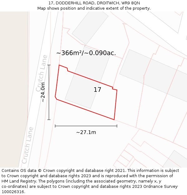 17, DODDERHILL ROAD, DROITWICH, WR9 8QN: Plot and title map